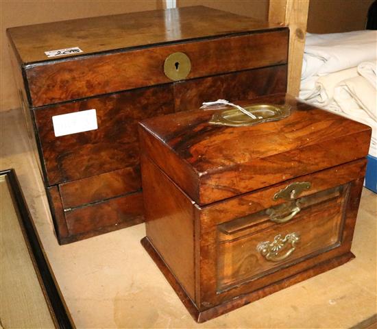 Two Victorian burr walnut jewellery/writing boxes